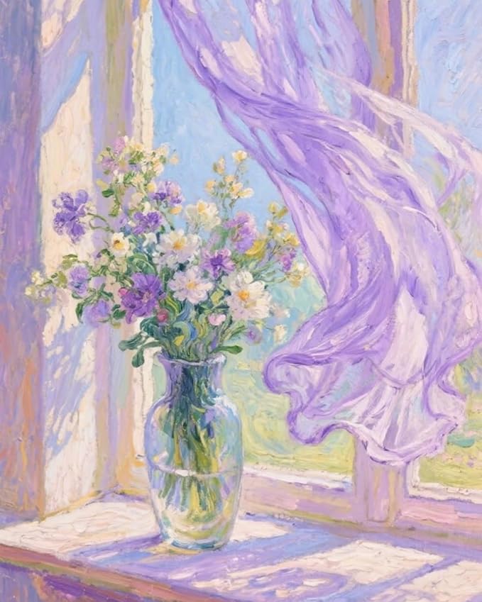 Mosaflare Paint by Numbers for Adults Beginner, Flowers Adult Paint by Number Kits on Canvas, DIY Window Scenery Acrylic Oil Easy Painting by Numbers for Home Wall Decor 16X20 inch (Without Frame)