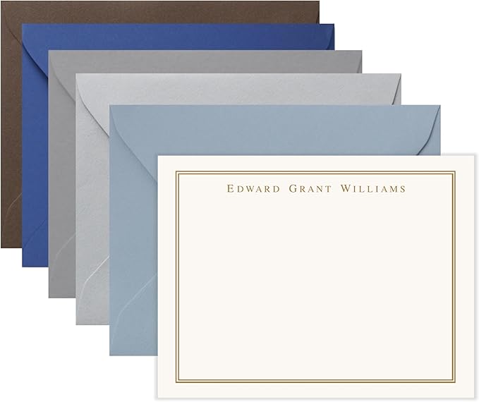 Co Personalized Mens Stationery Set, Professional Stationery Note Cards with Envelopes, Monogrammed Cards with Border and Name, Office Stationary Set for Men, Monogram Note Card, AS-1807