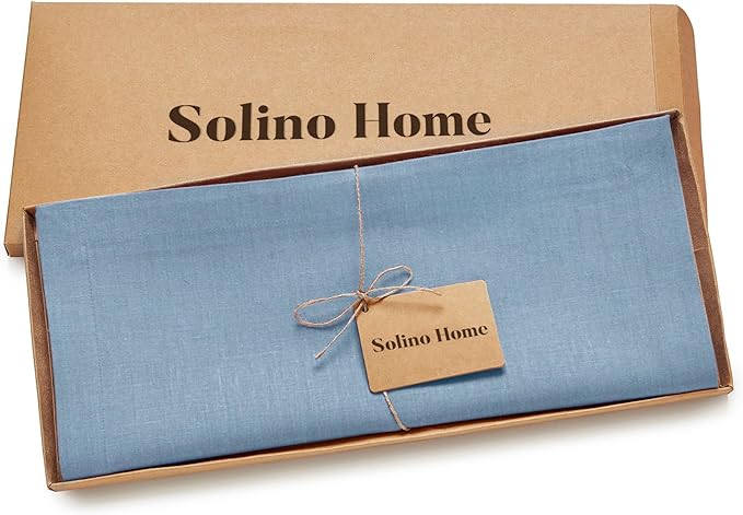 Solino Home Linen Table Runner 72 Inches Long - 100% Pure Linen Dusty Chambray Blue Table Runner 14 x 72 Inch for Winter, Spring, Easter - Diana Medium Weight
