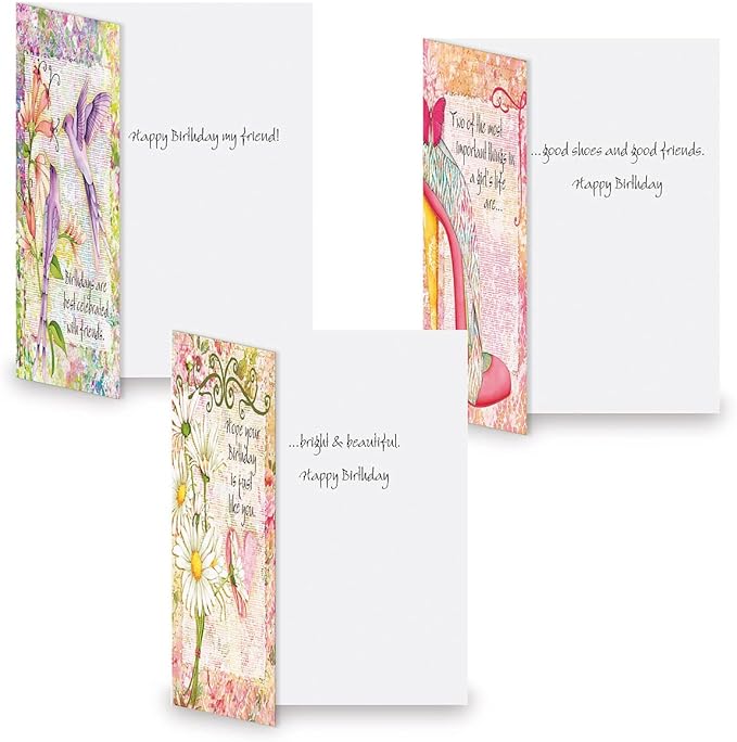 Current Joy Hall Dream On Happy Birthday Greeting Card Set - Value Pack of 20 Cards With White Envelopes, 10 Designs, Large 5" x 7" Assortment