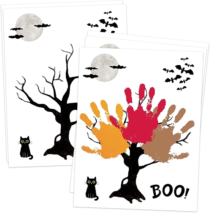 NZSXU Halloween Baby Handprint Craft Kit, Baby First Halloween, 10 Pack Black Tree Bat DIY Handprint Keepsake Gifts, DIY Newborn Hand and Foot Arts and Crafts for Nursery Decor Class Activities