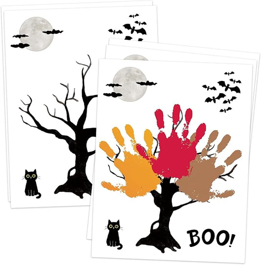 NZSXU Halloween Baby Handprint Craft Kit, Baby First Halloween, 10 Pack Black Tree Bat DIY Handprint Keepsake Gifts, DIY Newborn Hand and Foot Arts and Crafts for Nursery Decor Class Activities