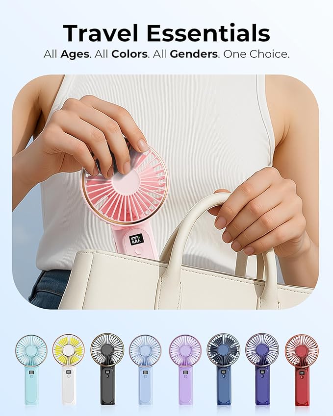 Portable Handheld Fan, 4000mAh, 180 Adjustable, 6 Speed Wind, USB Rechargeable Foldable Fan with Real-Time Display