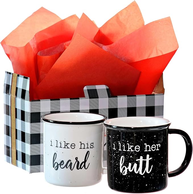 MAINEVENT I Like His Beard I Like Her Butt Coffee Mug Set of 2 11 Ounce, His Her Mug, Couple Wedding Gift