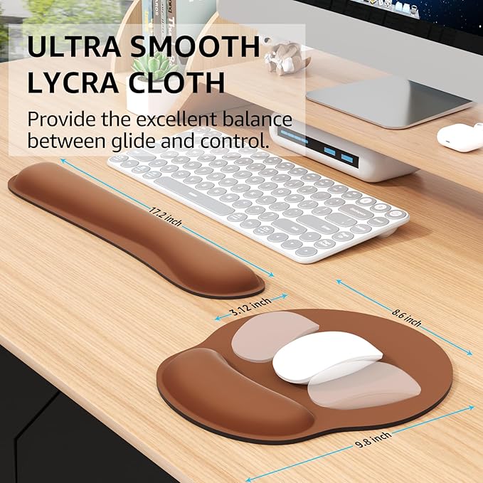 KTRIO Ergonomic Keyboard Wrist Rest, Memory Foam Mouse Pad with Wrist Rest for Computer Keyboard, Mouse Pad Set for Easy Typing & Pain Relief for Office & Home, Coffee Brown
