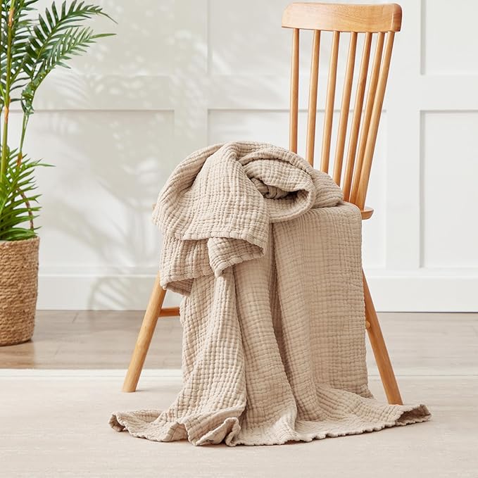 100% Cotton Muslin Blanket 40" x 40", Breathable and Lightweight Cotton Throw Blankets, Soft Cooling Summer Gauze Blanket for All Season, Beige