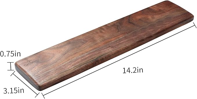 Wooden Keyboard Palm Rest - Walnut Wrist Guard, Mouse Pad Wrist Rest (Black Walnut, 14.2in)