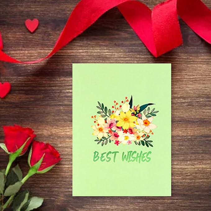 Artistic Colorful Florals Greeting Card With Envelope Handmade Foldable For Mother Day Anniversary Present Birthday