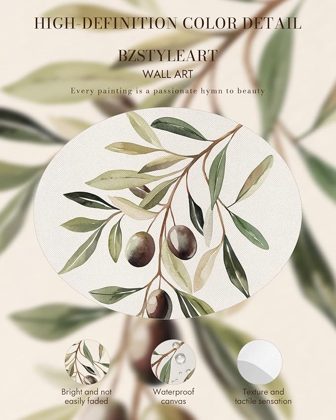 Bzstyleart Vintage Wall Art Decor for Bedroom,Watercolor Olive Branch Botanical Wall Art,Gold Framed Artwork,Vintage Botanical Prints,Room Decor Aesthetic for Kitchen,12 x 16 Inch
