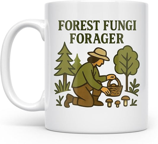 Woodland Forager - Nature Lovers - 11 oz White Ceramic Coffee Mug - Earthy Aesthetic