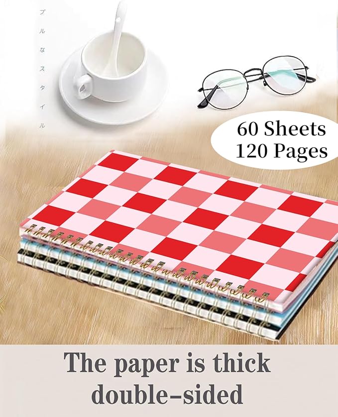Spiral Journal Notebook,A5 Hardcover Lined Journals for Women 6 x 8.3 in,60 Sheets 120 Pages Thick Paper,Cute College Ruled Writing Notebook for Office Work School(Red Plaid Chessboard)
