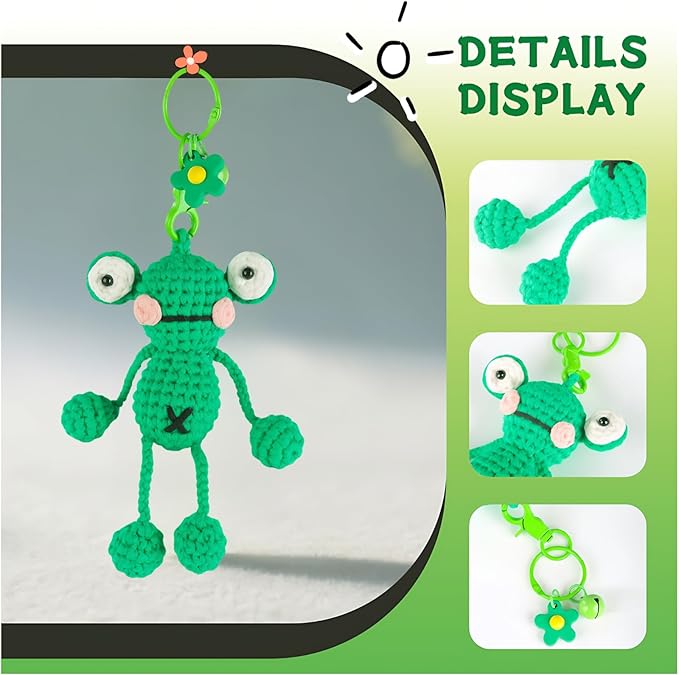 minimal beee Beginner Crochet Kit for Frog Keychain- Complete DIY Animal Craft Set with Easy Peasy Yarn and Step-by-Step Video Tutorial.Gift Hobby for Adults