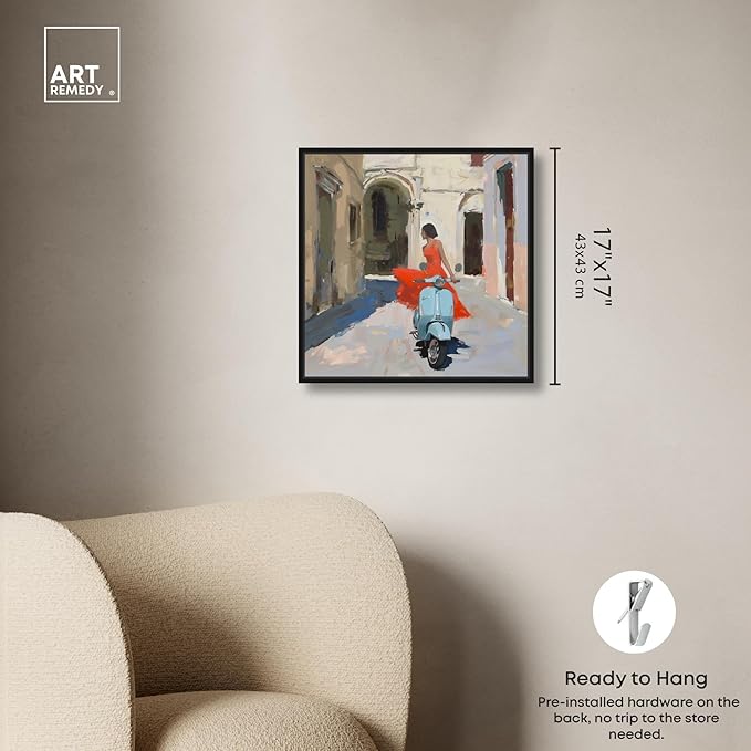 Art Remedy Venice Visits Canvas Classic Landscape Art, Black Frame, 16" x 16"