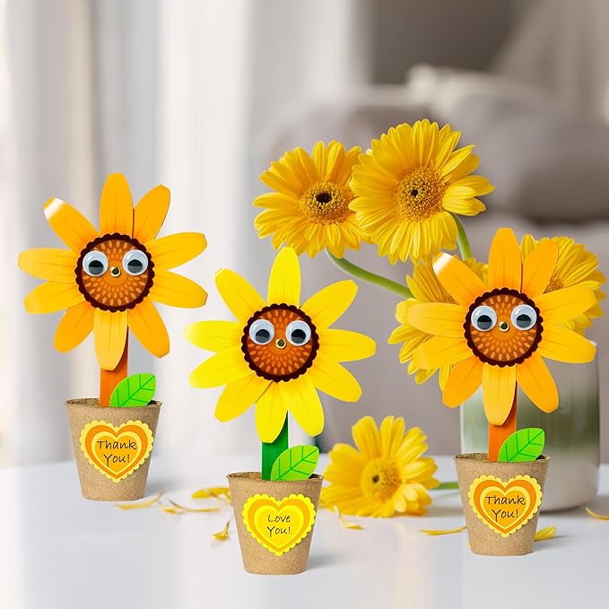WATINC Mother’s Day Foldable Flower Paper Pot Craft Kits - 24 Packs Make Your Standing Flowers Gift Crafts Decorations, Fun DIY Decor Home School Classroom Art Activities for Mom (Flower)