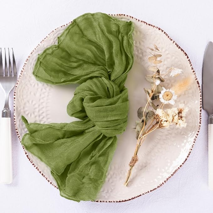 20 Pack Olive Green Cheesecloth Napkins Spring Cloth Napkins Set of 20 Olive Dinner Napkins Bulk 21x21 Inches for Wedding Bridal Shower Baby Shower Valentine's Day