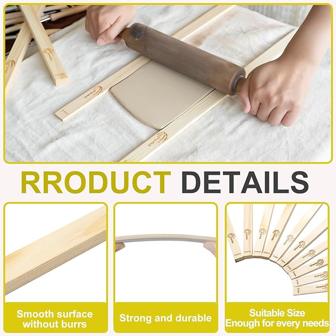 10 Pcs Pottery Rolling pin Guides, Clay Tools, 5-Size Mud Stick Guide for Precise Clay Thickness, Premium Pottery Tools for Hobbyists & Ceramic Artists