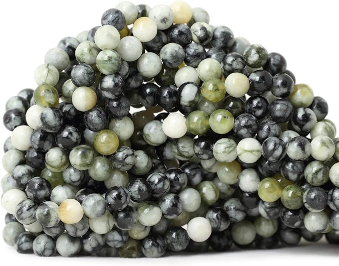 60PCS 6mm Natural Green Vine Jasper Round Loose Beads for Jewelry Making 1 Strand 15"