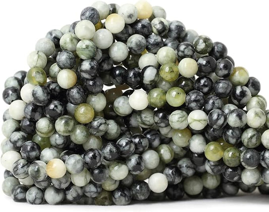 60PCS 6mm Natural Green Vine Jasper Round Loose Beads for Jewelry Making 1 Strand 15"
