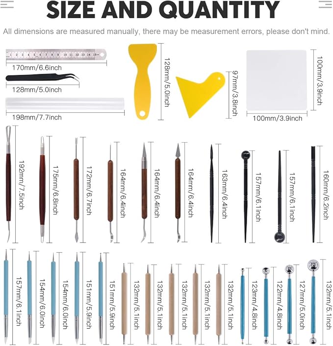 Rustark 30 pcs Polymer Clay Tools with Dotting Pens, Ball Stylus Tool, Ceramic Clay Carving, Rubber Tip Pen, Pottery Sculpting Tool and Supplies for Beginners and Professional Art Crafts