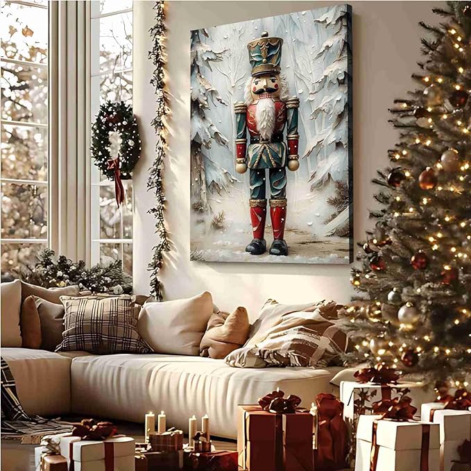 Nutcracker Christmas Art Print Vintage Holiday Decor Winter Nutcracker Wall Art Vintage Toy Soldier Print Festive Winter Poster Indoor Decor for Home Offices Living Room Bedroom Dining Room farmhouse