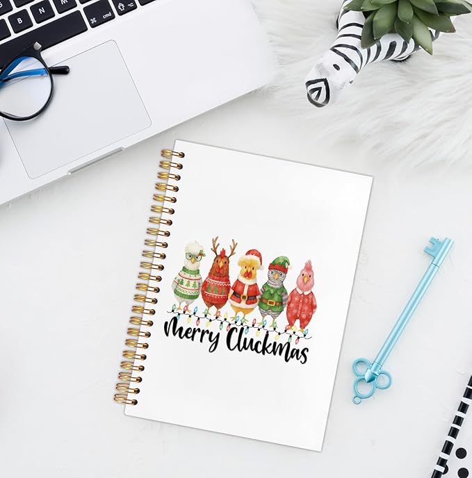 Christmas Chicken Spiral Notebook, Chicken Lovers Mom Lady Gifts Journal for School Office Supplies, Rooster Gifts Hardcover Journal 5.5x8.3 Inch