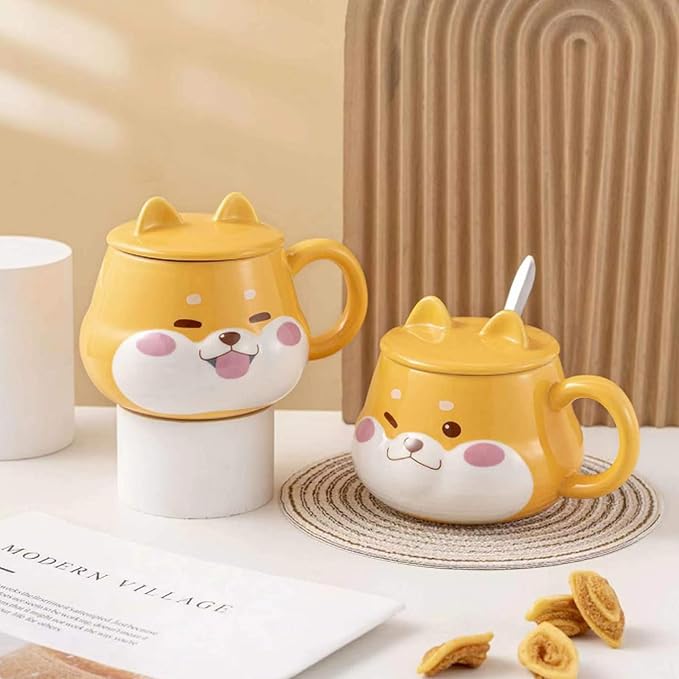 Cute Dog Couple Cup, Ceramic Coffee Mug with a Lid, Perfect as a Gift for Your Family and Friends (Cup A)