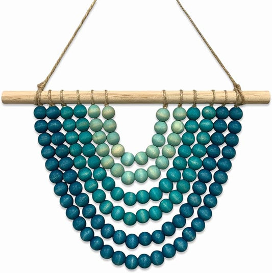 Fenisam Boho Chic Wooden Bead Garland Wall Hanging Tapestry, Natural-Inspired Home Decor for Living Room, Bedroom, Entryway, Nursery, Apartment & Dorm (Coastal Breeze Gradient, 12 Inches)