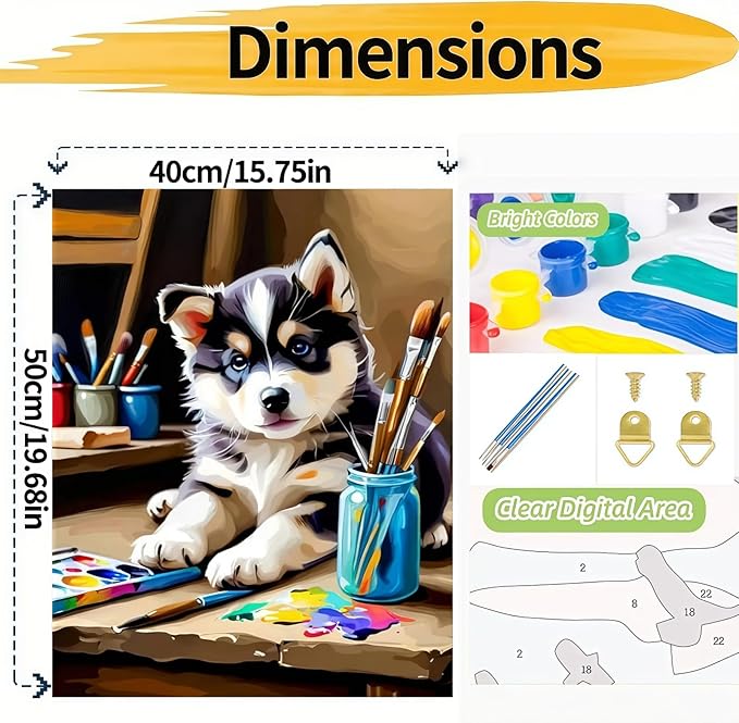 BYGFHLYW Dog Paint by Numbers Kit for Adults Beginners, Animal Theme Easy Adult Paint by Number Kits On Canvas, DIY Acrylic Watercolor Oil Paint by Number for Adults for Home Wall Decor 16X20 Inch