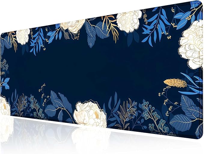 Flowers Plants Mouse Pads for Desk,Premium Textured Large Mouse Pad for Women with Non-Slip Rubber Base, Pink Gold Design Mouse Mat with Stitched Edge Desktop Protection Mat for Computers Laptop