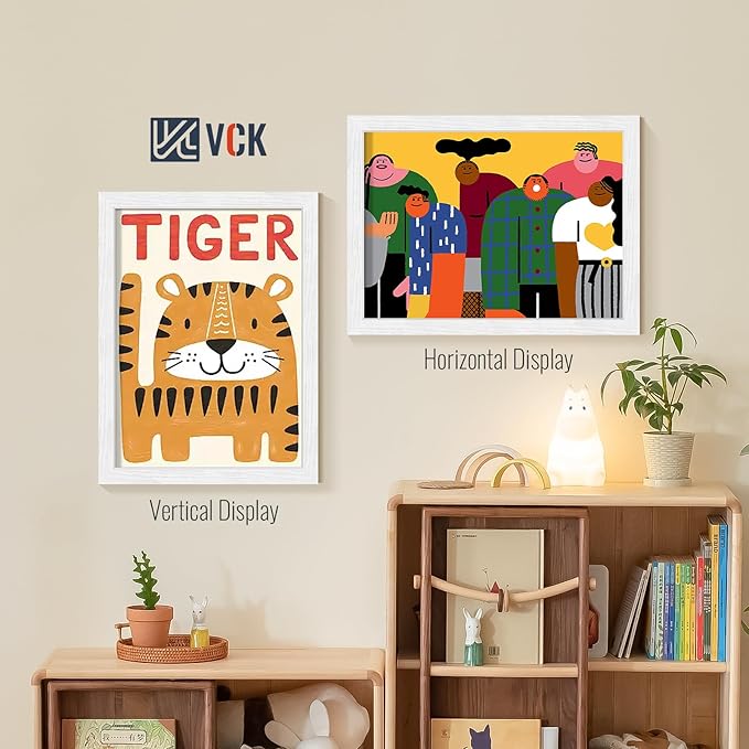 VCK 12x16 Picture Frames White Set of 5, Wide Border Wood, Tempered Glass, Display 11x14 Photo with Mat or 12 x 16 without, for Home, Office, Gallery, Woodgrain Series, Wall Hanging