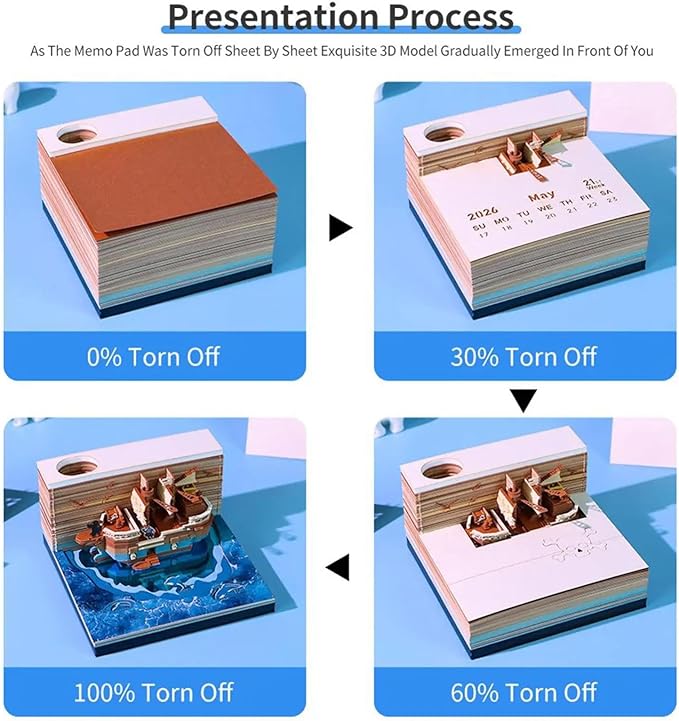 Time Piece Calendar 2026,3D Tree Tear-Away Memo Pad Creative Desk Calendars,3D Notepad Paper Carving Art Sticky Notes,3D Calendar 2026 Suitable for Room and Office Desktop Decoration