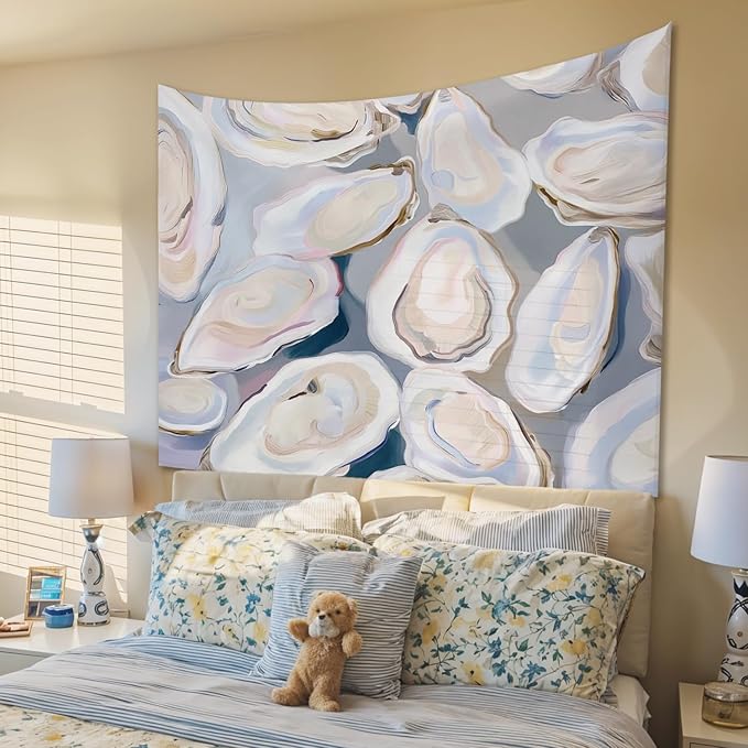 STHTTSW Coastal Beach Tapestry, Coastal Beachy Tapestries Wall Blanket, Sea Oyster Shell Ocean Tapestries Wall Hanging Decor for Beach Bedroom House Cabin Kitchen, 50x60 Inch