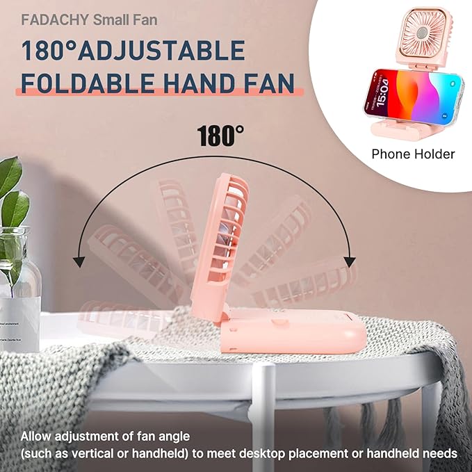 FADACHY Portable Handheld Fan Outdoor Power Bank Mini Fan 3000mAh USB Phone Holder, Handheld Pink Lovely Rechargeable