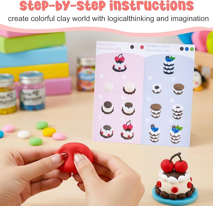 Air Dry Clay Kits for Kids-Modeling Magic Clay,16 Animals DIY Molding Clay Art Crafts Set,Ultra Light & Soft, Safe & Non-Stick with Sculpting Tools & Tutorials, Unique Gifts for Boys & Girls (Dessert)