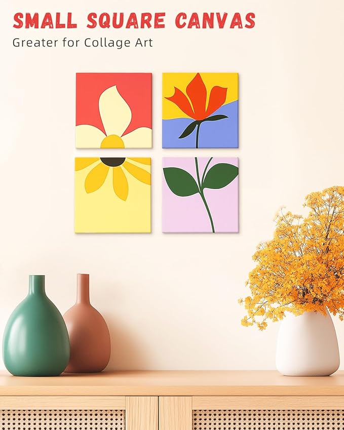 SIMETUFY 5x5 inch 12 Pack Mini Canvas Boards Primed Acid Free Mini Canvas Panels for Oil, Watercolor, Acrylic, Gouache Paint