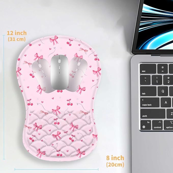 Ergonomic Mouse Pad Wrist Support with Massage Design,Cute Bows Wrist Rest Pain Relief Mousepad with Memory Foam,Mousepad for Wireless Mouse