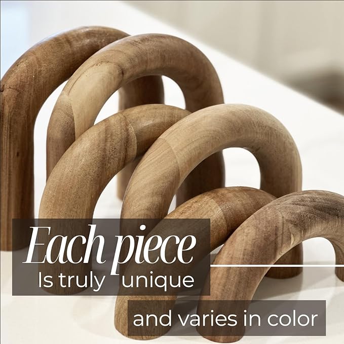Product Elevations Wood Arch Decor & Wooden 2 Chain Link – Modern Decorative Objects for Coffee Table, Bookshelf, and Entryway – Japandi Accent Set for Living Room & Home Styling