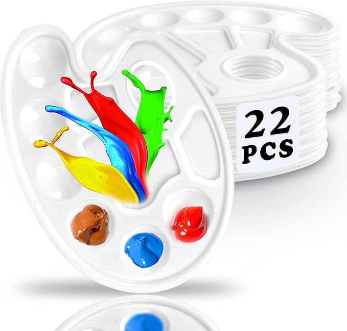 22PCS Oval Paint Tray Palettes with Thumb Hole Plastic Paint Pallets for Kids and Students Ideal for Craft DIY Painting and Birthday Painting Party White Color Durable and Easy to Clean. White