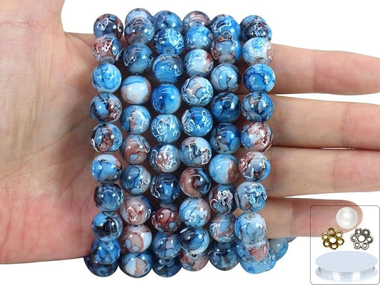 Pamir Tong 300PCS 10mm Blue Round Glass Beads Bracelet Space Loose Smooth Beads for Jewelry Making, Earring, Necklaces, Keychains, Lanyards & Adult Crafting