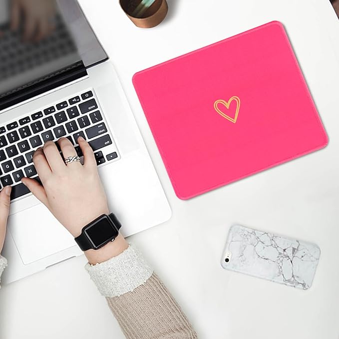 Seorsok Square Aesthetic Cute Heart Mouse Pad,Office Home Personalized Mouse Mat Design,Waterproof Funny Mousepad,Non-Slip Rubber Base Computer Mouse Pads for Wireless Mouse,Hot Pink