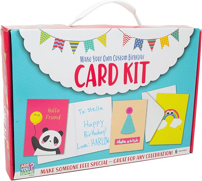 AreYouGame.com Make Your Own Custom Birthday Card Kit DIY Craft Kit for Ages 6+ | Includes 100+ Pieces: Cards, Stickers, Pom Poms | Create Personalized Birthday Greetings