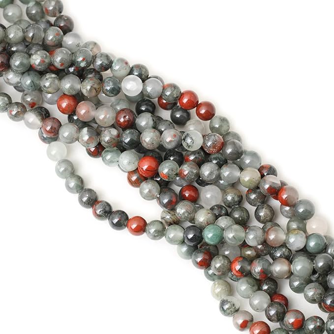 45PCS 8mm Natural African Bloodstone Gemstone Smooth Surface Round Loose Beads for Jewelry Making 1 String 15 Inches