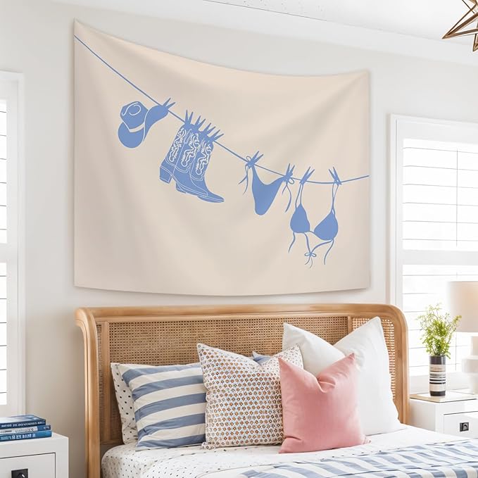 STHTTSW Blue Coastal Cowgirl Tapestry, Western Cowgirl Tapestries Wall Blanket, Preppy Girly Aesthetic Wall Hanging Decor for Teen Girl Women College Dorm Apartment Bedroom, 50x60 Inch