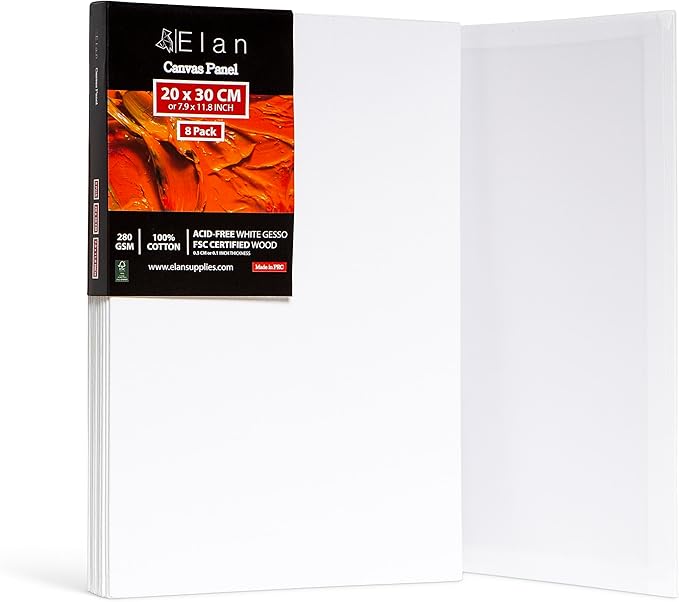 Elan Canvas Boards for Painting 7.9x11.8 Inch, 8-Pack 100% Cotton Acid-Free Blank Canvases for Painting 8oz, Triple Primed 7.9x11.8 Canvas Panels