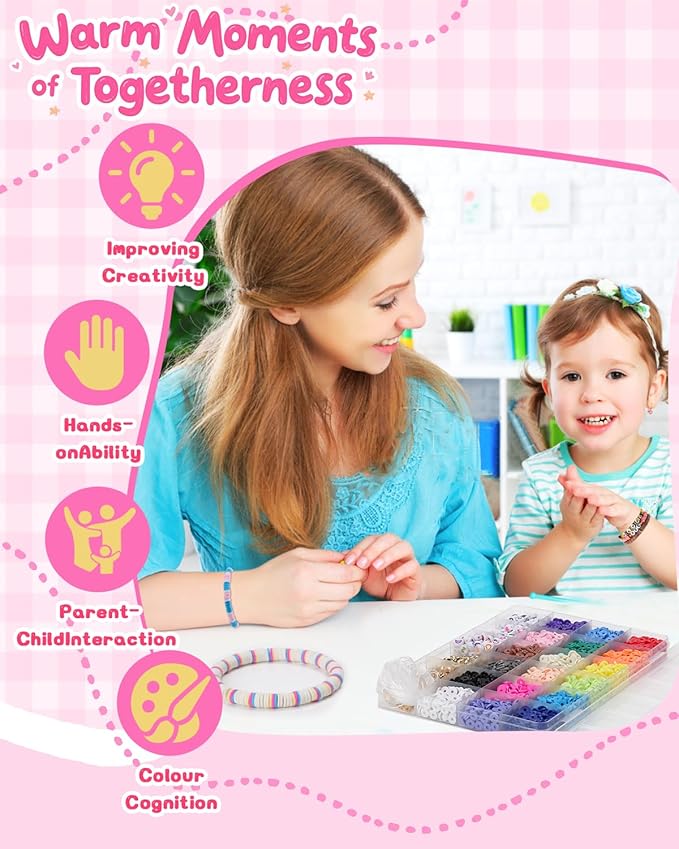 LovelyMoon Clay Beads Bracelet Making Kit Flat Beads with Charms for Friendship Jewelry Making Kit for Beginner Creative Arts and Crafts Gifts for Kids Ages 6 7 8 9 10 11 12 Girls
