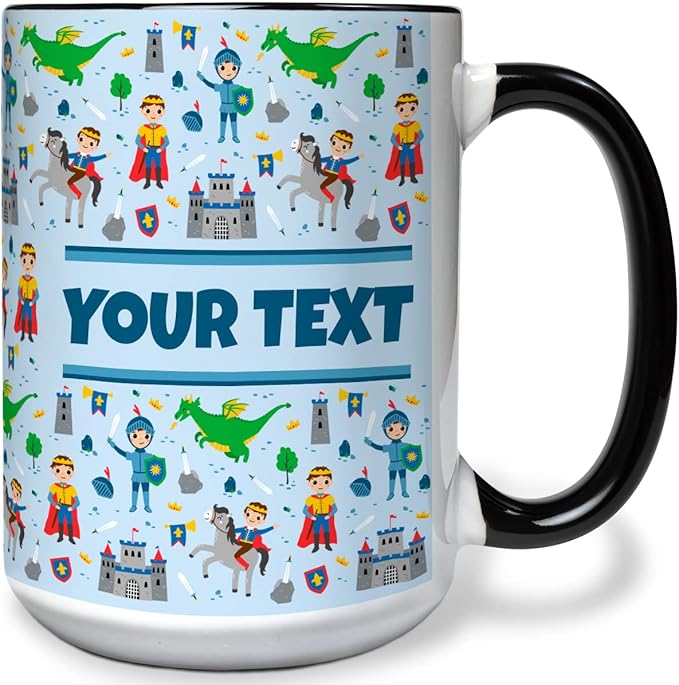 Personalized Mug for Kids - Princes - Custom Name/Text, Ceramic Hot Chocolate/Cocoa/Coffee Cup for Boys, Birthday/Christmas/Holiday Gift - 15 oz, Light Blue Handle