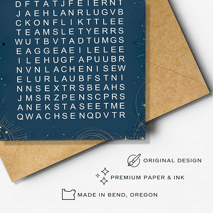 (5.3x8in) Happy New Year Word Search Card in German, Interactive Puzzle Greeting for Friends, Family, Coworkers, Fun Game Style Holiday Card, Unique New Year Activity Gift with Envelope (Xmas 40)