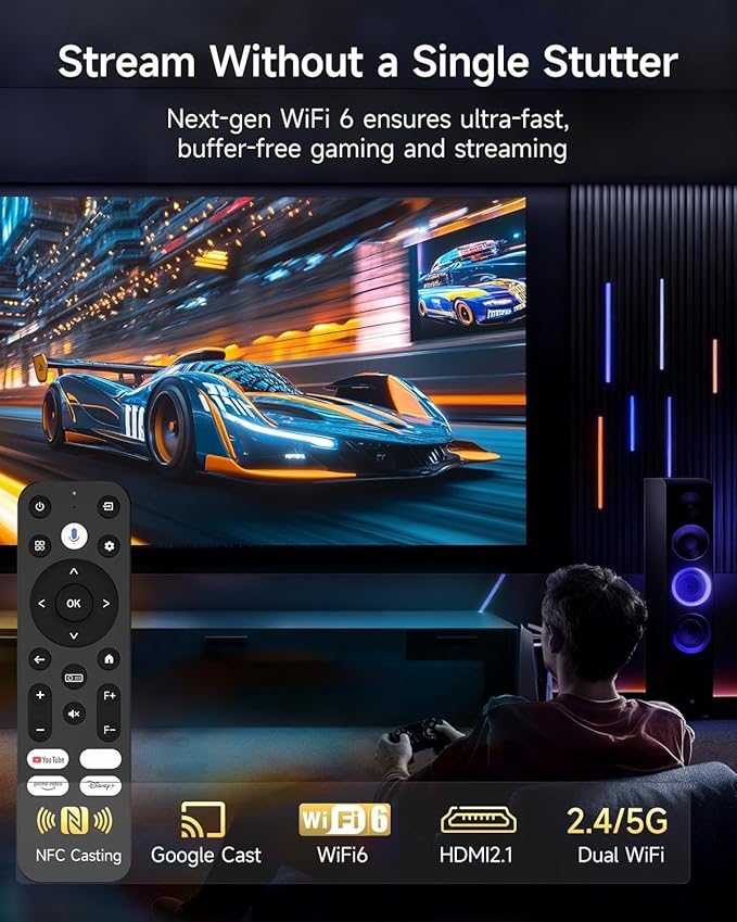 Smart LED 4K Projector Daylight HDR WiFi 6 Bluetooth Dolby Audio, 2300ANSI Daytime Movie Gaming Projectors 4K Ultra HD Home Theater Ceiling with Auto Focus Keystone Zoom Airplay USB Apps