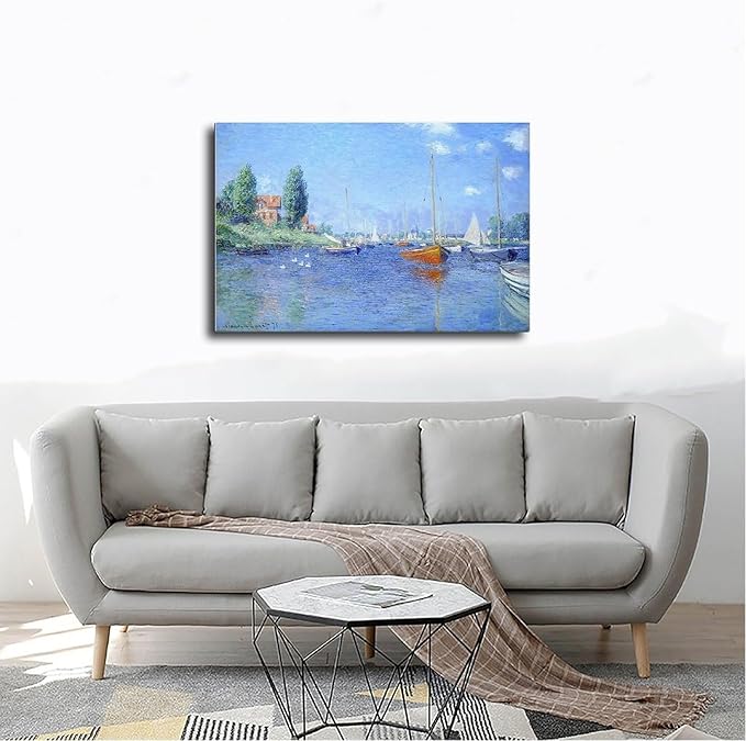 CFIOZYOS 40+ Monet Famous Print Posters Red Boats, Argenteuil by Claude Monet Impressionism Canvas Wall Art Print Poster For Home School Office Decor Frame 24×36inch(60×90cm)