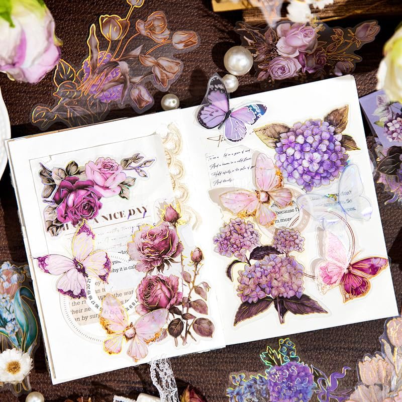 80Pcs Natural Flower Stickers for Scrapbooking,Self-Adhesive Transparent Flower Stickers Scrapbook Supplies Journaling Supplies for Adult Card Making Letters DIY Water Bottle Cards Decoration - Image 4